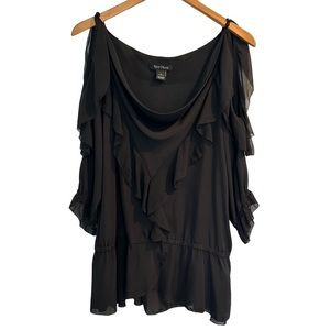 White House Black Market,Ruffle,Blouse,Black,Silk, Light,Flowing,Woman's, Large